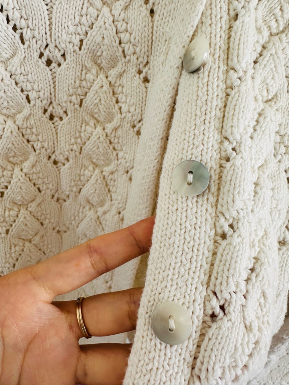 Free People Cream Open-Knit Cropped Button Cardigan - Picture 7 of 9